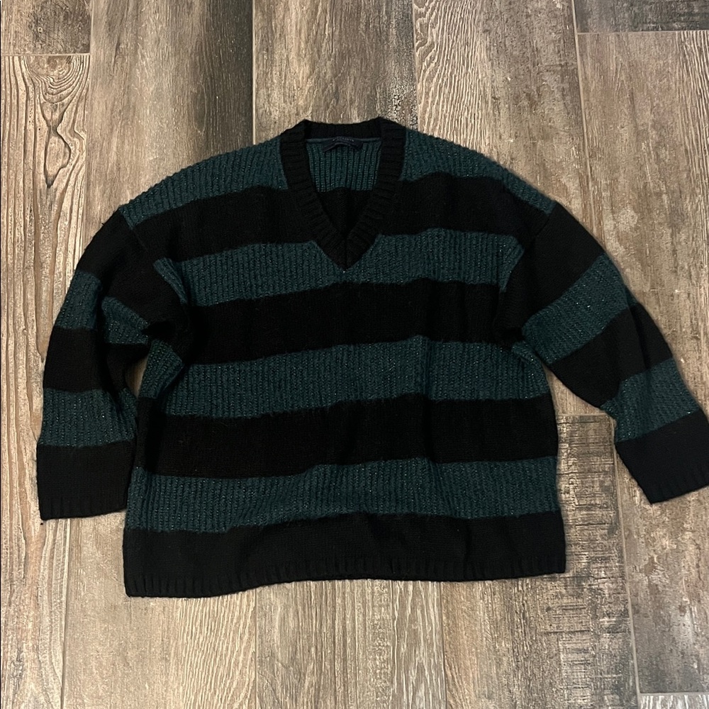 All Saints Oversized Striped Black and Green SweaterSize X-Small